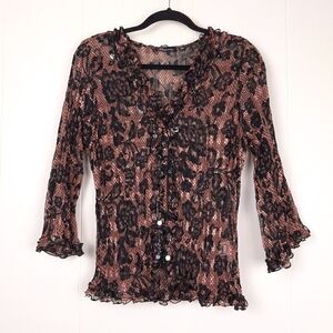 Notations Y2K button up top dark floral sheer whimsigoth witchy beaded quirky